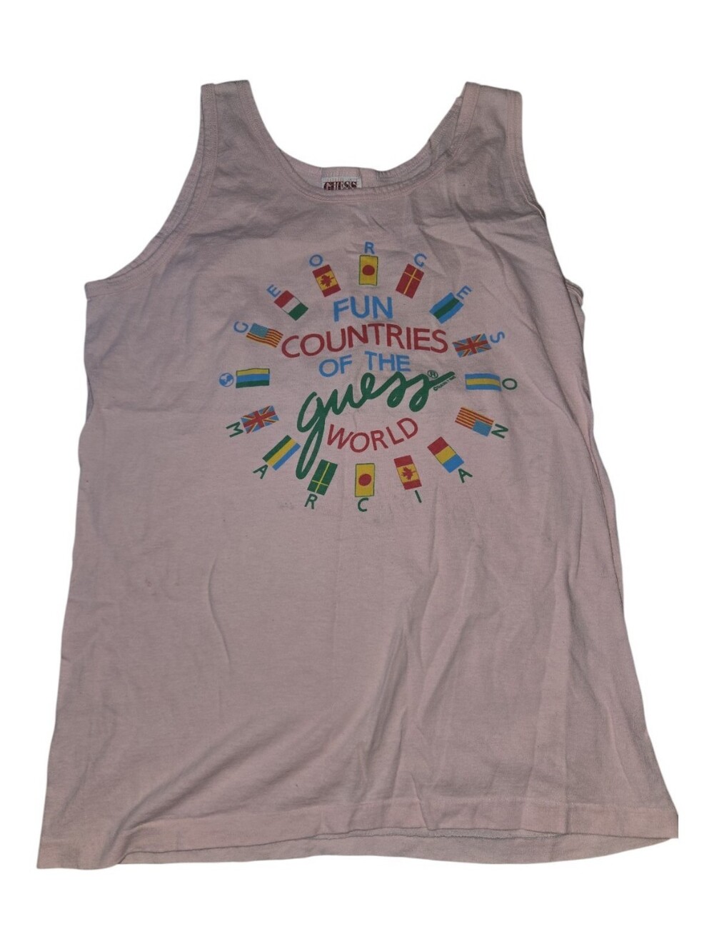 Vintage Guess Light Pink 'Fun Countries of the World' Tank Top Size M